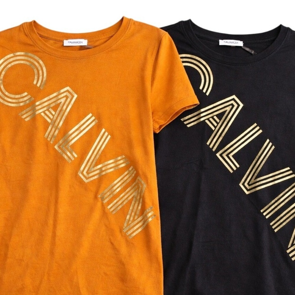 Calvin Klein Women's Tee Bundle Lot 2 Logo Graphic T-Shirts Small Cotton Casual